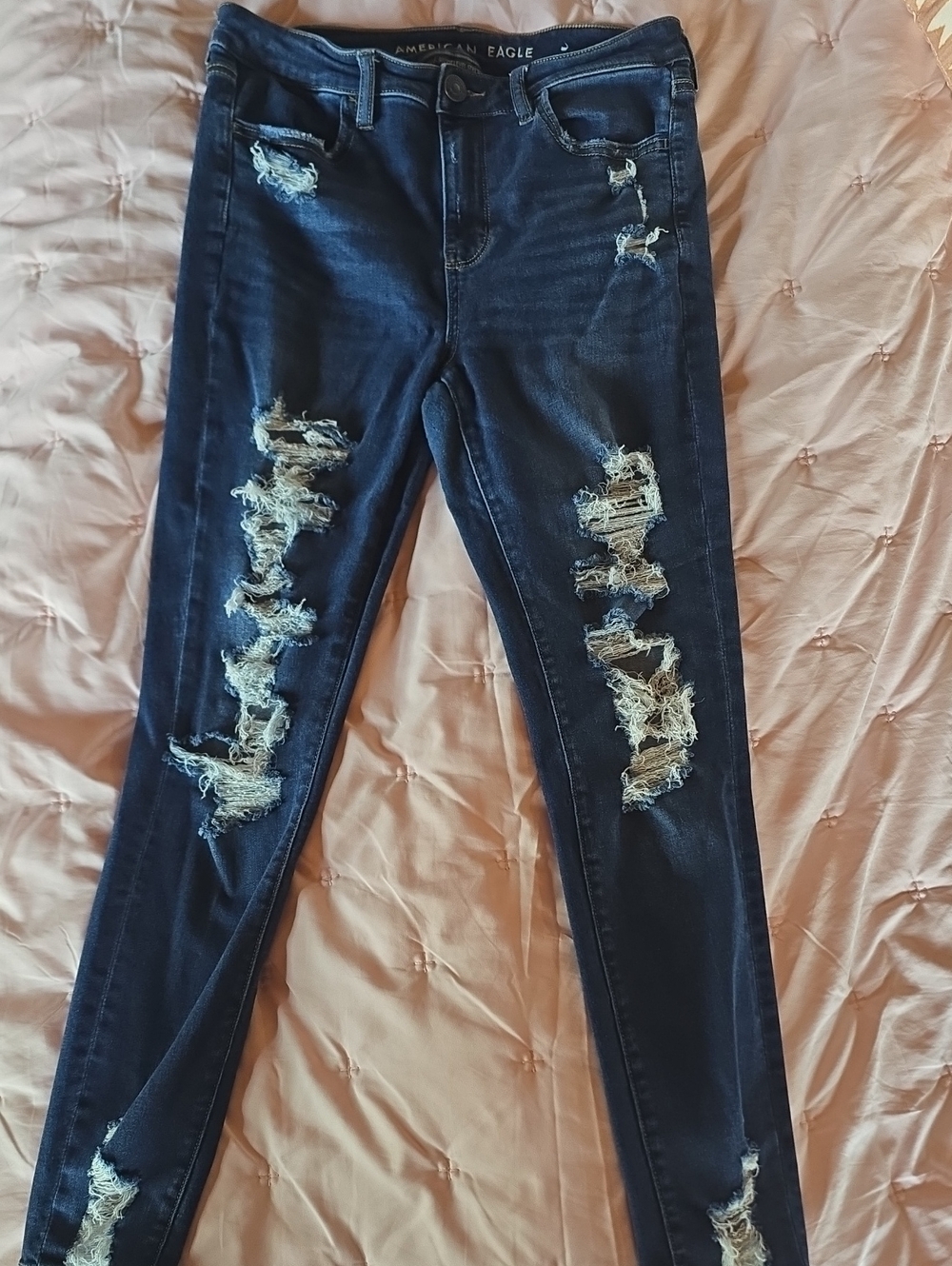 American Eagle Outfitters Dark Blue Distressed Skinny Jeans